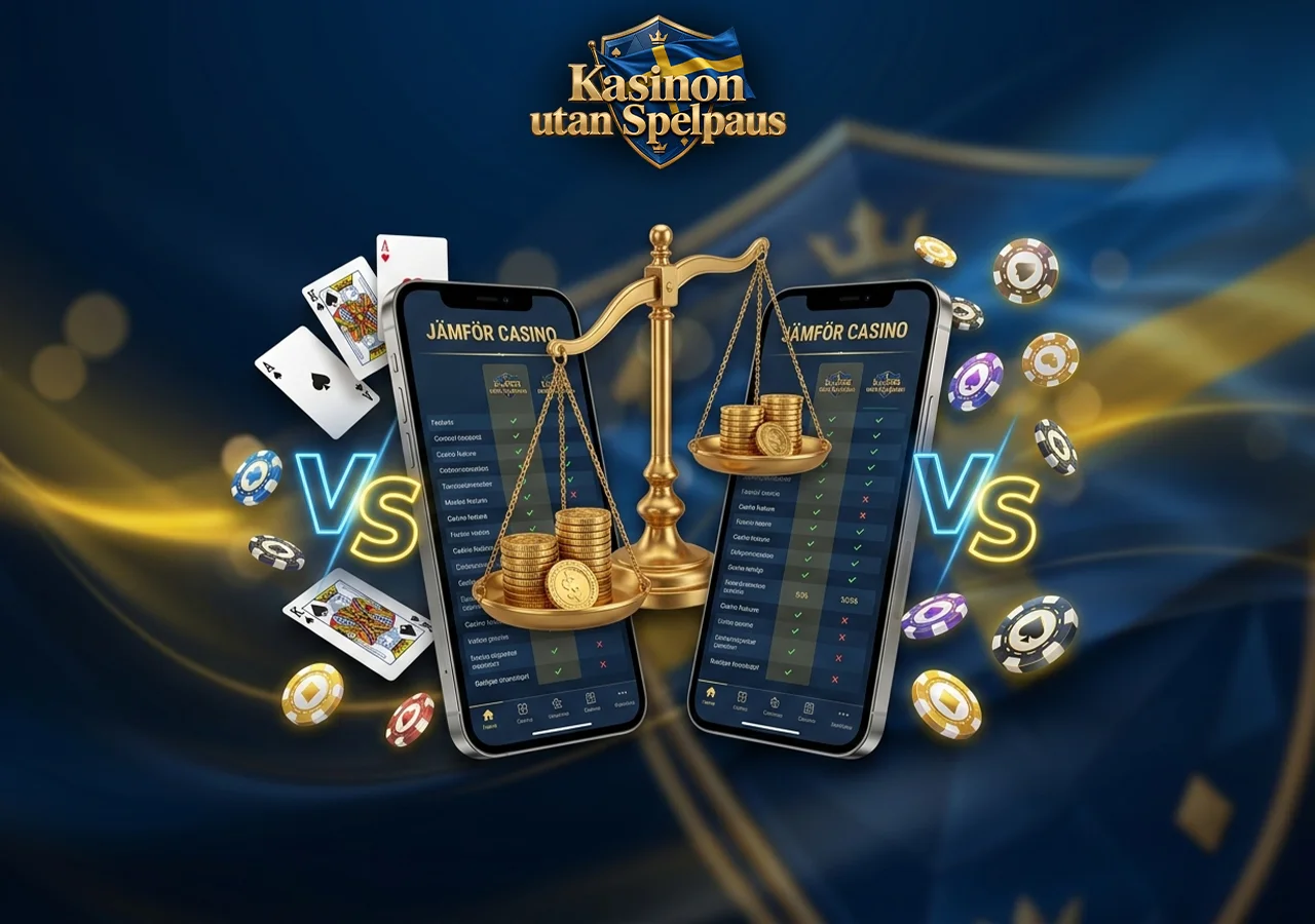 Jämförelse av funktioner hos Casino utan Spelpaus och svensk licens 2026.